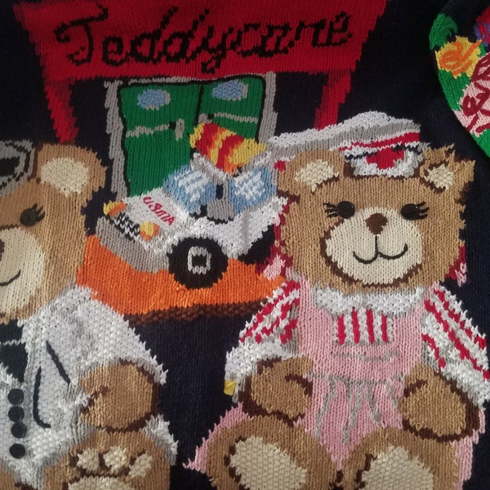 Vintage Cardigan Sweater Women's sz 2X Eagles Eye TEDDY CARE Doctor Nurse Bears